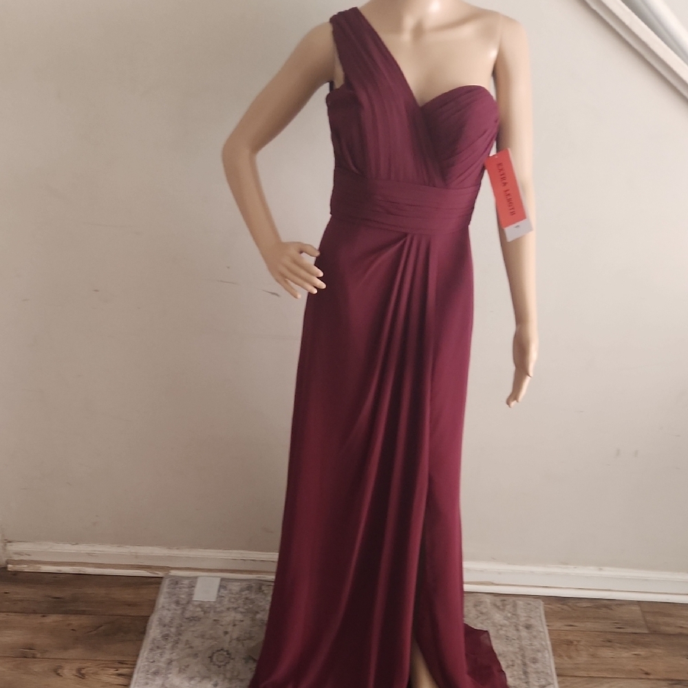 David's Bridal Red Asymmetrical Ruched Gown